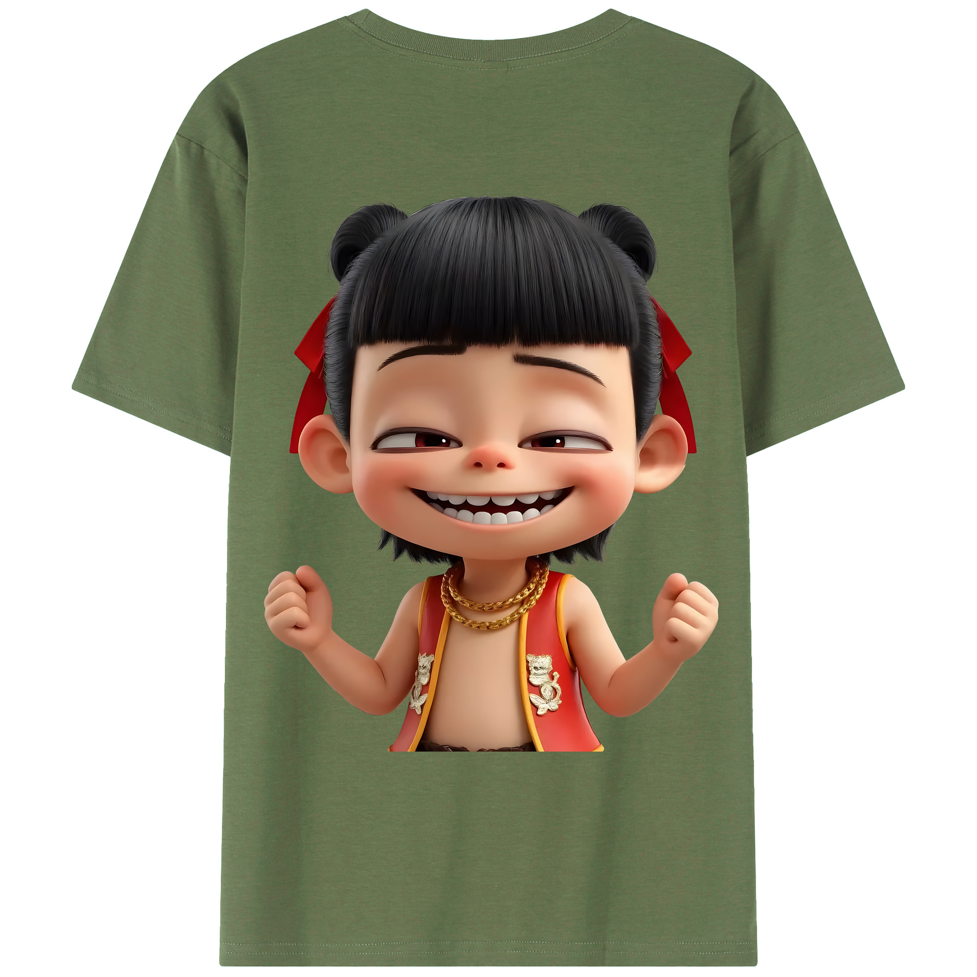 （画像用） Ne Zha 2 ナタ 魔童の大暴れ 綿100％ メンズ半袖Tシャツ（バックプリント） 通気性